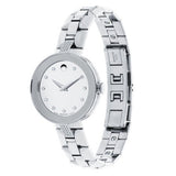 Movado Sapphire Diamonds Silver Dial Silver Steel Strap Watch For Women - 606814