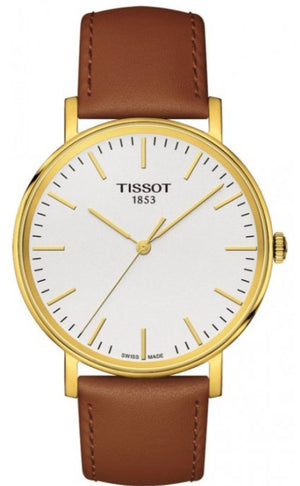 Tissot T Classic Everytime White Dial Brown Leather Strap Watch For Men - T109.410.36.031.00