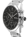 Hugo Boss Grand Prix Chronograph Black Dial Silver Steel Strap Watch for Men - 1513477