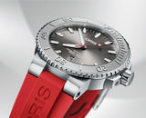Oris Aquis Date Relief Grey Dial Red Rubber Strap Watch for Men - 0173377304153-0742466EB