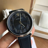 Versace Menifesto Quartz Blue Dial Blue Leather Strap Watch For Men - VBQ01017