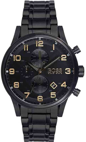 Hugo Boss Aeroliner Chronograph Black Dial Black Steel Strap Watch for Men - 1513275