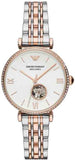 Emporio Armani Meccannico Gianni T-Bar Analog White Dial Two Tone Steel Strap Watch For Women - AR60019
