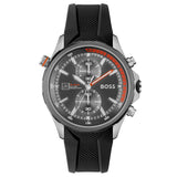 Hugo Boss Globetrotter Chronograph Grey Dial Black Silicone Strap Watch for Men - 1513931
