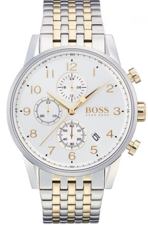 Hugo Boss Navigator Chronograph White Dial Two Tone Steel Strap Watch for Men - 1513499