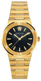 Versace Greca Black Dial Gold Steel Strap Watch for Women - VEVH00820
