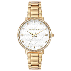 Michael Kors Pyper Three Hand White Dial Gold Steel Strap Watch For Women - MK4666
