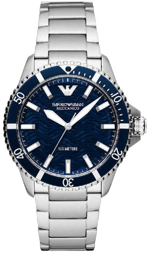 Emporio Armani Sea Explorer Meccanico Automatic Blue Dial Silver Steel Strap Watch For Men - AR60059