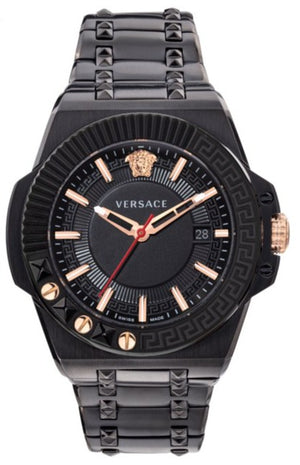 Versace Chain Reaction Quartz Black Dial Black Steel Strap Watch for Men - VEDY00719