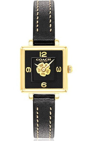 Coach Black Square Dial Black Leather Strap Watch for Women - 14503695