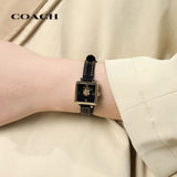 Coach Black Square Dial Black Leather Strap Watch for Women - 14503695