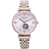 Emporio Armani Meccannico Gianni T-Bar Analog White Dial Two Tone Steel Strap Watch For Women - AR60019