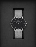 Daniel Wellington Petite Sterling Black Dial Silver Mesh Bracelet Watch For Women - DW00100304