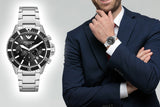 Emporio Armani Diver Chronograph Black Dial Silver Steel Strap Watch For Men - AR11360