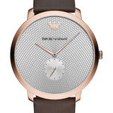 Emporio Armani Modern Slim Analog Silver Dial Brown Leather Strap Watch For Men - AR11163