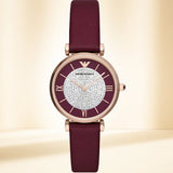 Emporio Armani Gianni T Bar Crystals Purple Dial Purple Leather Strap Watch for Women - AR11487