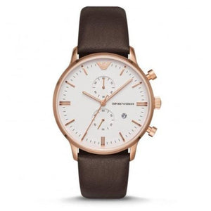 Emporio Armani Retro Quartz White Dial Brown Leather Strap Watch For Men - AR1936