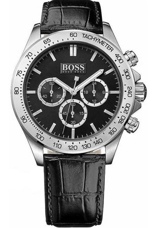 Hugo Boss Ikon Chronograph Black Dial Black Leather Strap Watch for Men - 1513178