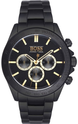 Hugo Boss Ikon Chronograph Black Dial Black Steel Strap Watch for Men - 1513278