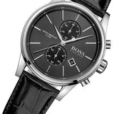 Hugo Boss Jet Chronograph Black Dial Black Leather Strap Watch for Men - 1513279