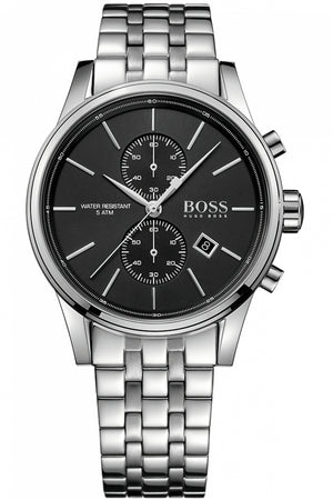 Hugo Boss Jet Chronograph Black Dial Silver Steel Strap Watch for Men - 1513383