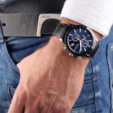 Hugo Boss Rafale Chronograph Blue Dial Black Leather Strap Watch For Men - 1513391