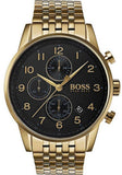 Hugo Boss Navigator Chronograph Black Dial Gold Steel Strap Watch for Men - 1513531