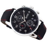 Hugo Boss Navigator Black Dial Black Leather Strap Watch for Men - 1513535