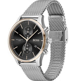 Hugo Boss Associate Chronograph Black Dial Silver Mesh Bracelet Watch for Men - 1513805