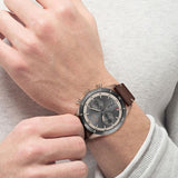 Hugo Boss Santiago Chronograph Grey Dial Brown Leather Strap Watch for Men - 1513861