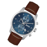 Hugo Boss Skymaster Chronograph Blue Dial Brown Leather Strap Watch for Men - 1513940
