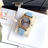 Versace V-Motif Grey Dial Blue Leather Strap Watch for Women - VERE00318