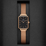 Daniel Wellington Quadro Melrose Black Dial Rose Gold Mesh Bracelet Watch For Women - DW00100432