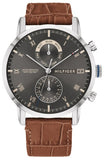 Tommy Hilfiger Kane Grey Dial Brown Leather Strap Watch for Men - 1710398