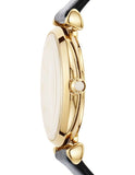 Emporio Armani Gianni T-Bar Quartz Mother of Pearl Dial Black Leather Strap Watch For Women - AR1910