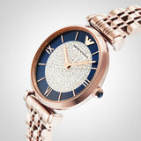 Emporio Armani Gianni T-Bar Quartz Crystals Black Dial Gold Steel Strap Watch For Women - AR11423