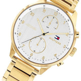 Tommy Hilfiger Chase Quartz White Dial Gold Steel Strap Watch for Men - 1791576
