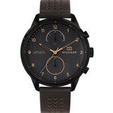 Tommy Hilfiger Chase Quartz Black Dial Brown Leather Strap Watch for Men - 1791577