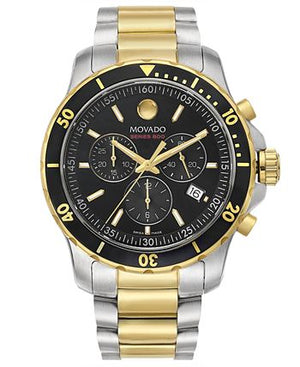 Movado Series 800 Chronograph Black Dial Two Tone Steel Strap Watch For Men - 2600146