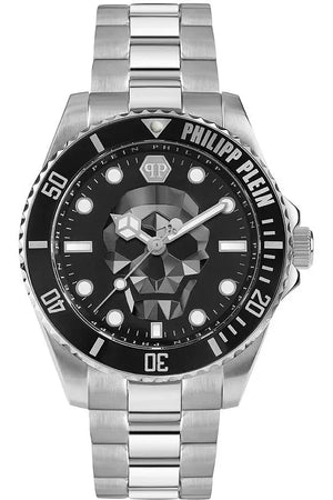 Philipp Plein The $kull Diver Black Dial Silver Stainless Steel Strap Watch For Men- PWOAA0522
