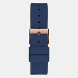 Guess Multifunction Crystals Rose Gold Dial Blue Rubber Strap Watch For Women - GW0439L4