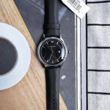 Emporio Armani Lambda Classic Quartz Black Dial Black Leather Strap Watch For Men - AR11020