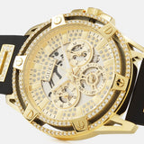 Guess King Quartz Crystals Gold Dial Black Silicone Strap Watch For Men - GW0537G2
