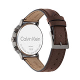 Calvin Klein Minimal Silver Dial Brown Leather Strap Watch for Men - K3M211G6