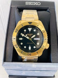 Seiko 5 Sports Automatic Black Dial Gold Steel Strap Watch For Men - SRPK18