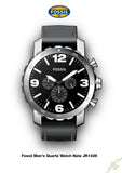 Fossil Nate Chronograph Black Dial Black Leather Strap Watch for Men - JR1436