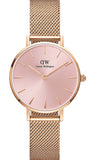 Daniel Wellington Petite Melrose Pink Dial Rose Gold Mesh Strap Watch For Women - DW00100368