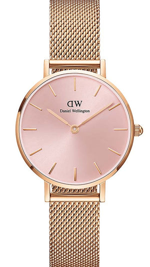 Daniel Wellington Petite Melrose Pink Dial Rose Gold Mesh Strap Watch For Women - DW00100367