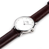 Daniel Wellington Classy Bristol White Dial Brown Leather Strap Watch For Women - DW00100070