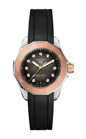 Tag Heuer Aquaracer Professional 200 Automatic Diamonds Black Dial Black Rubber Strap Watch for Women - WBP2451.FT6200